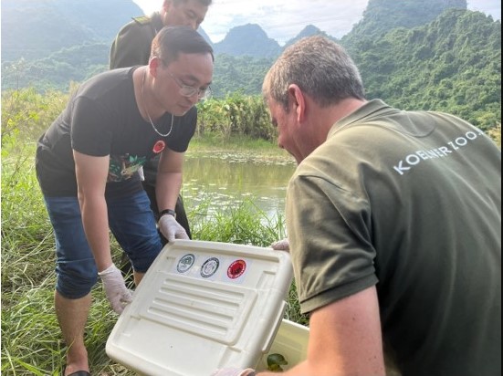 Thả các cá thể Ba ba yếm đốm về hồ Tam Chúc, Khu du lịch Quốc gia Tam Chúc, tỉnh Ninh Bình. Nguồn: VAST Thả các cá thể Ba ba yếm đốm về hồ Tam Chúc, Khu du lịch Quốc gia Tam Chúc, tỉnh Ninh Bình. Nguồn: VAST